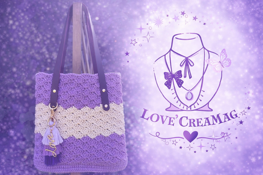 💜 Sac cabas crocheté artisanal – Violet & écru bohème chic